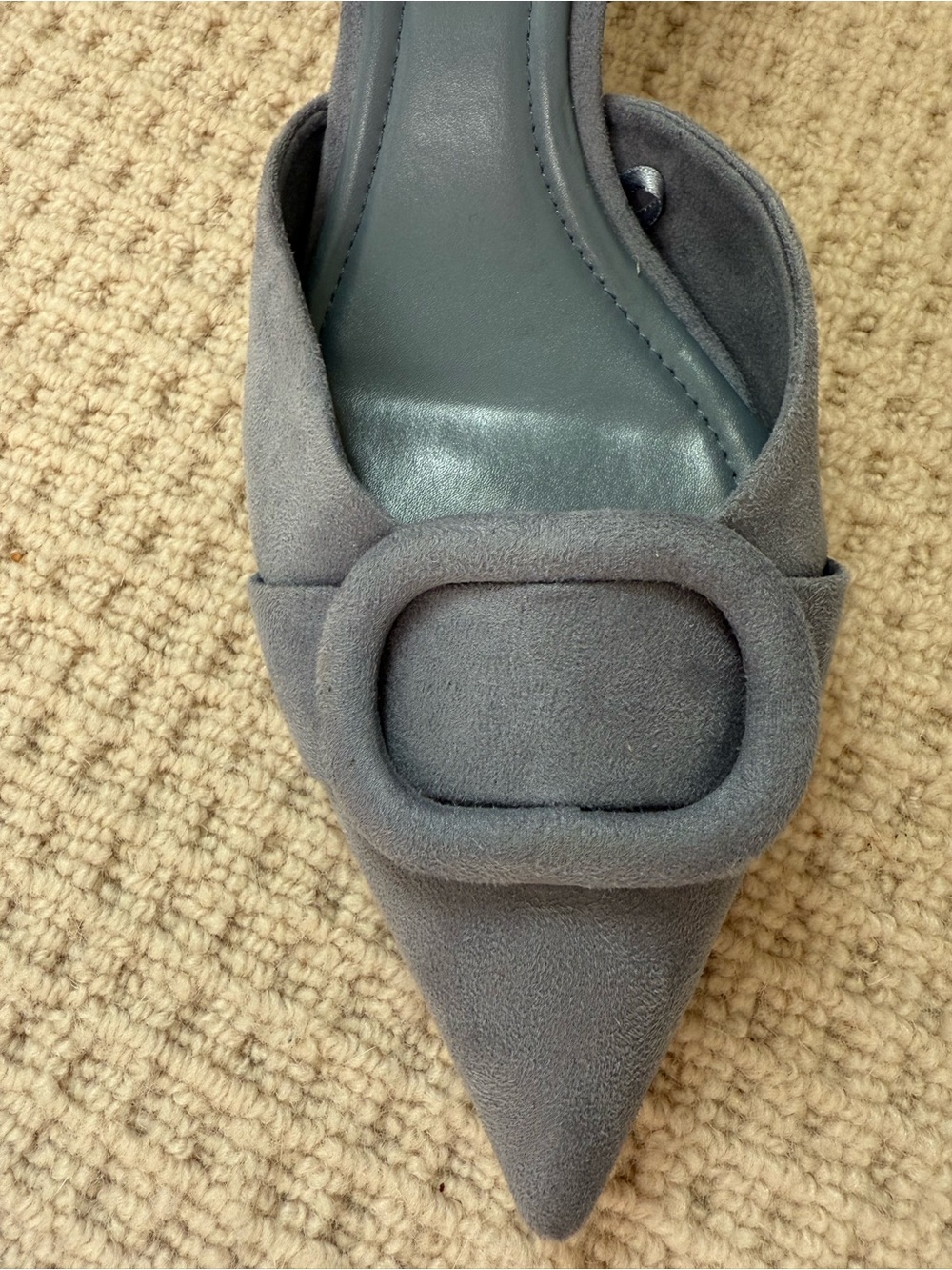 Zara Dusty Blue Pointed Suede Mules with Buckle Detail - Picture 4 of 4